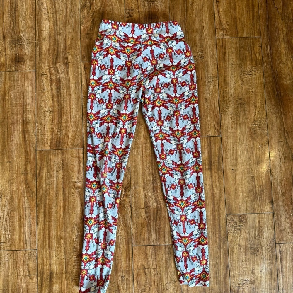 LuLaRoe Girls Leggings Bunny Rabbit Red Yellow Pattern Size Tween